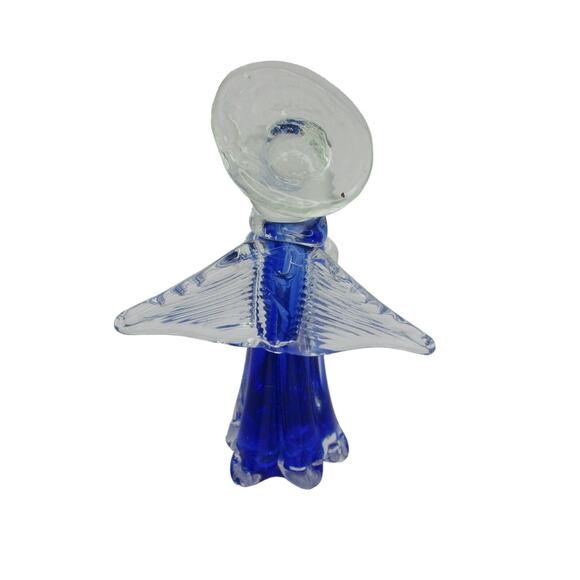 Glass Angel Blue Glass Figurine Art 6" Tall Kobal Blue Glass Angel Figure - Picture 4 of 7